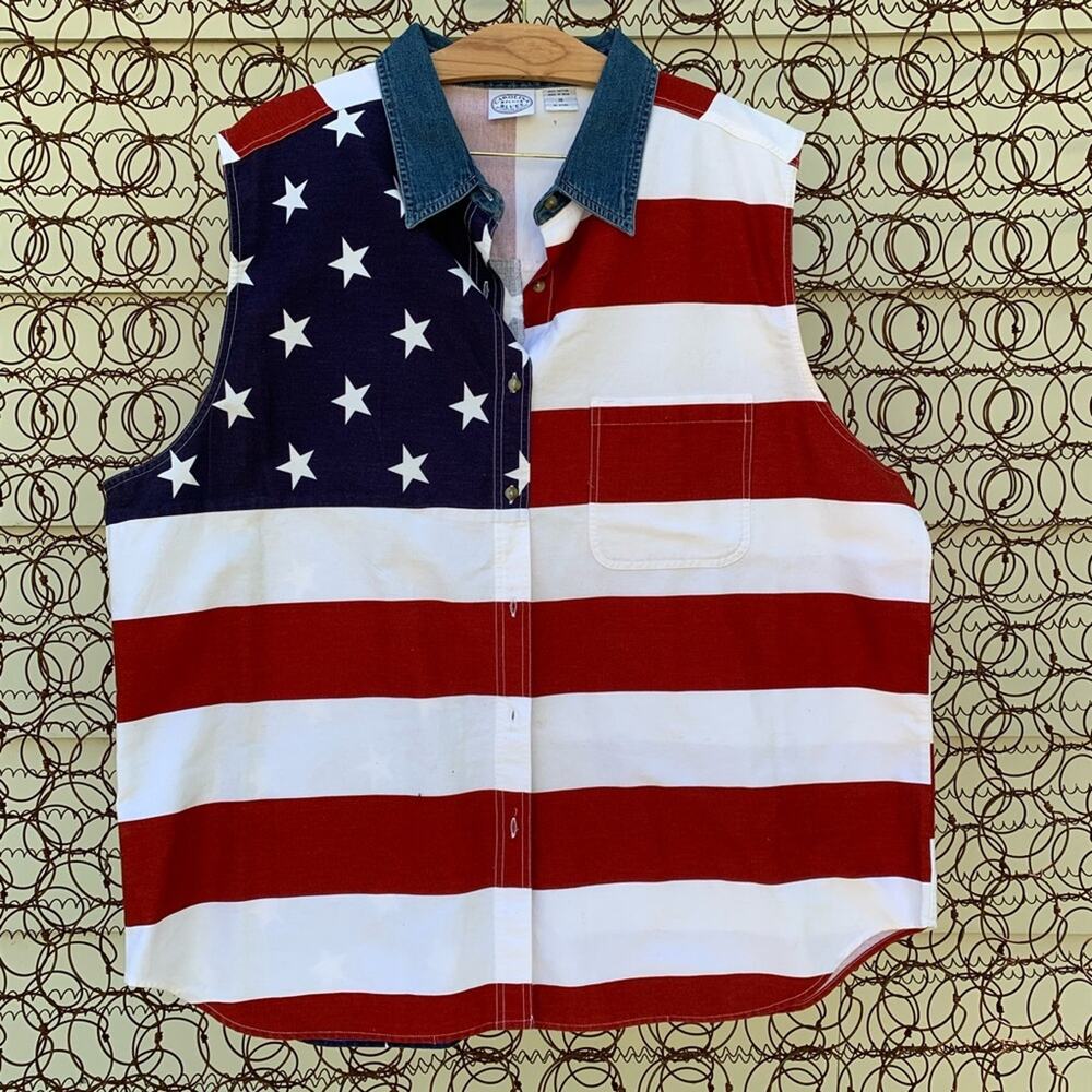 Vintage 90s Carolina Blues American Flag Shirt PLUS SIZE 26